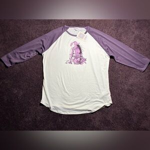 LuLaRoe Lavender and Cream Graphic Raglan Tee